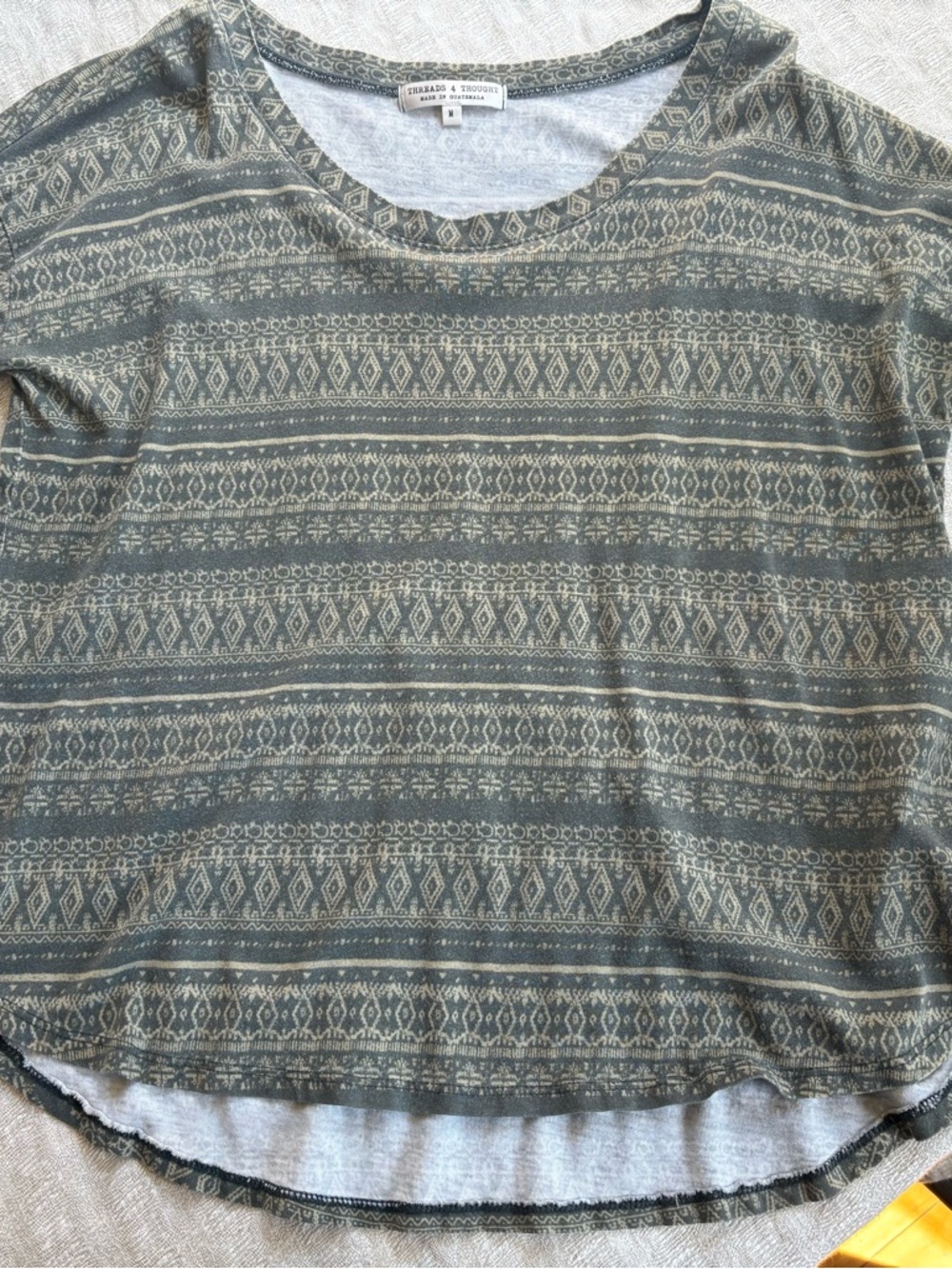 Threads 4 Thought Olive Green & Cream Patterned Long Sleeve Tee